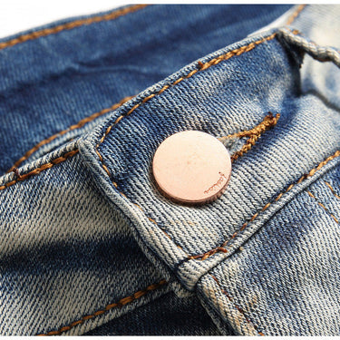 Vintage Men's Doodle Print Button Fly Holes Ripped Stretch Denim Jeans  -  GeraldBlack.com