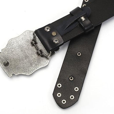 Vintage Men's Metal Skull Studded Genuine Cowskin Leather Strap Jeans Belt - SolaceConnect.com