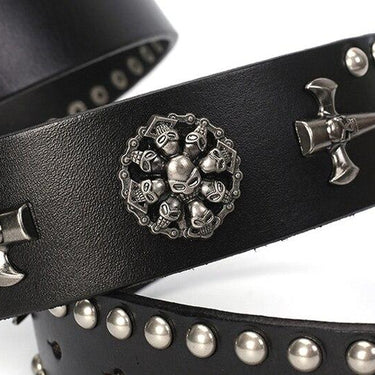 Vintage Men's Metal Skull Studded Genuine Cowskin Leather Strap Jeans Belt - SolaceConnect.com