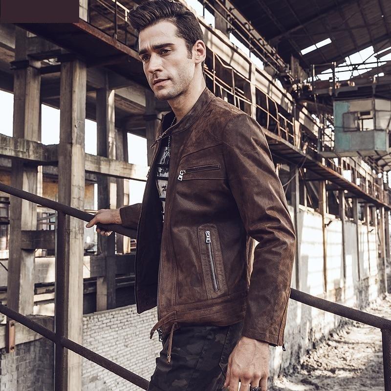 Vintage Men's Real Leather Motorcycle Bomber Autumn Winter Jacket - SolaceConnect.com
