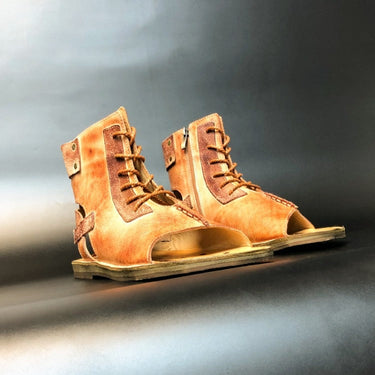 Vintage Men Summer Open Toe High Top Gladiator Flats Breathable Lace Up Cowhide Genuine Leather Sandals  -  GeraldBlack.com