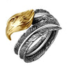 Vintage Opening Gold Color Eagle Head Sterling Silver Feather Women Ring  -  GeraldBlack.com
