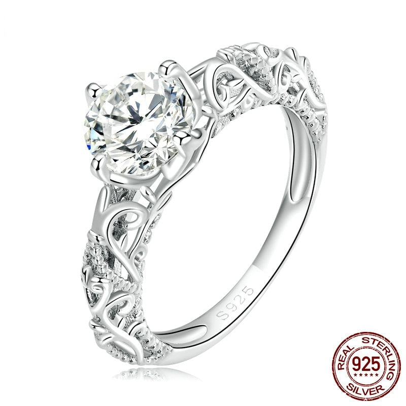 Vintage Pattern 925 Sterling Silver Luxury Gemstone Ring for Women Shining CZ Ring Bridal Wedding Gift Fine Jewelry  -  GeraldBlack.com