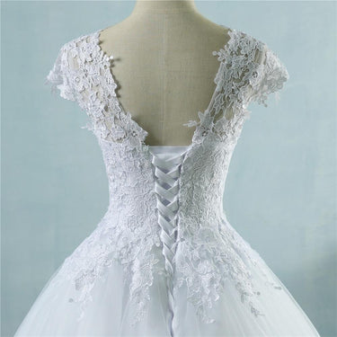 Vintage Plus Size Cap Sleeve Wedding Dress for Brides White Ivory Maxi - SolaceConnect.com