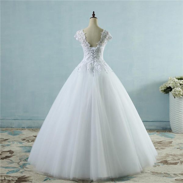 Vintage Plus Size Cap Sleeve Wedding Dress for Brides White Ivory Maxi  -  GeraldBlack.com