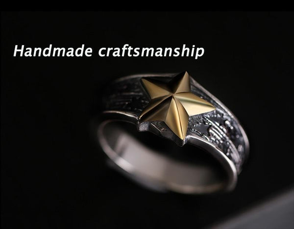 Vintage Punk Rock Retro Small Gold Color Star Sterling Silver Ring for Men - SolaceConnect.com