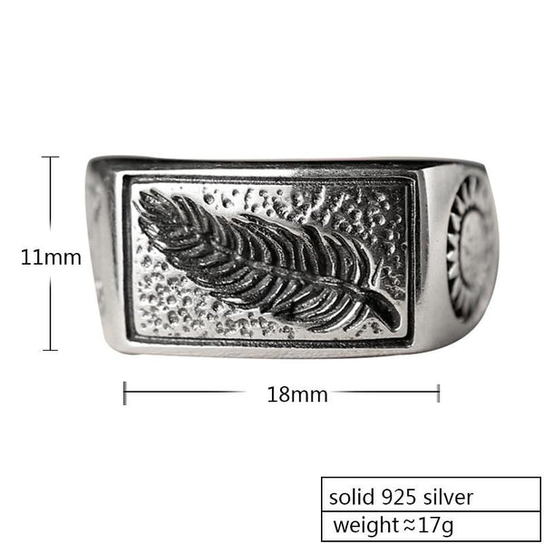 Vintage Retro Luxury Men's Solid Engraved Leaves Sword Sterling Silver Ring - SolaceConnect.com