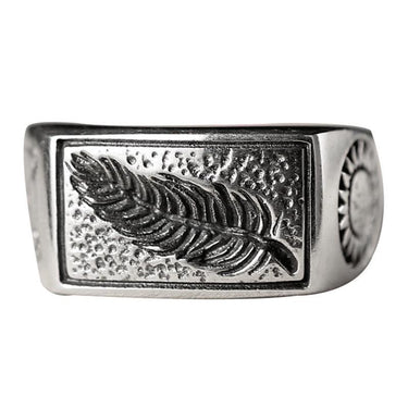 Vintage Retro Luxury Men's Solid Engraved Leaves Sword Sterling Silver Ring  -  GeraldBlack.com