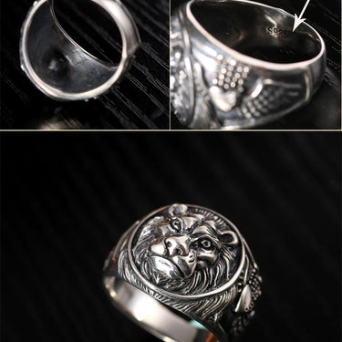 Vintage Retro Steampunk Men's Solid Real Sterling Silver Biker Lion Ring - SolaceConnect.com