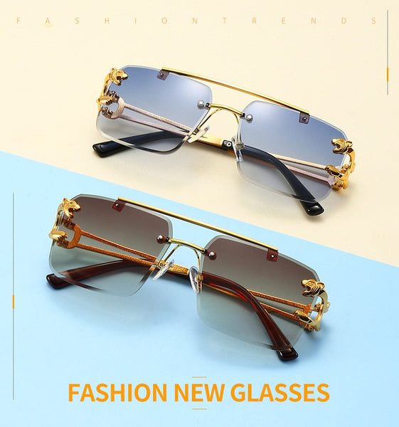 Vintage Rimless Men Women Oversized Square Shades Eyewear Double Bridge Gradient UV400 Sun Glasses  -  GeraldBlack.com