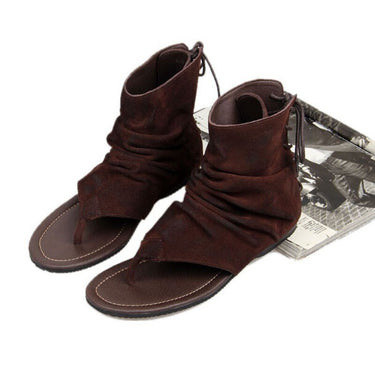 Vintage Roman Style Lace-up Pleated Leather High Top Gladiator Sandals for Men - SolaceConnect.com