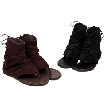 Vintage Roman Style Lace-up Pleated Leather High Top Gladiator Sandals for Men  -  GeraldBlack.com