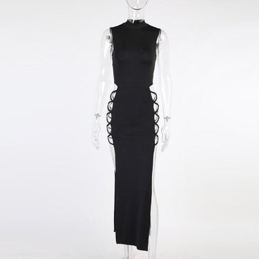 Women Hollow Out Bandage Casual Sexy Dress Sleeveless Solid Splitted Vintage Summer Bodycon - SolaceConnect.com