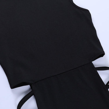 Women Hollow Out Bandage Casual Sexy Dress Sleeveless Solid Splitted Vintage Summer Bodycon - SolaceConnect.com