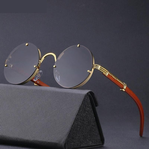 Vintage Steampunk Fashion Round Rimless Sunglasses for Men with Box - SolaceConnect.com