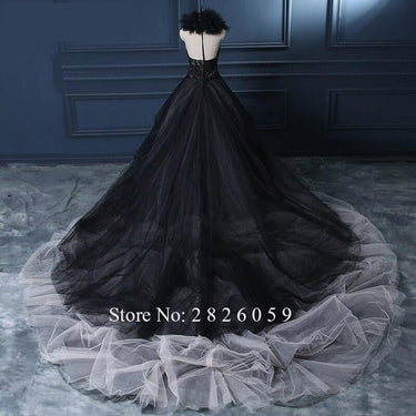 Vintage Style A-Line Sleevess Appliques Tulle Black Floor Length Wedding Dresses  -  GeraldBlack.com