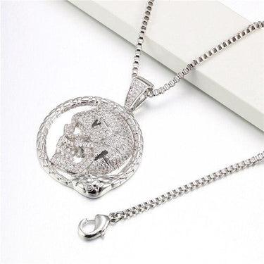 Skeleton Men Pendant Necklace Vintage Paved Cubic Zircons Skull Jewelry Male Chain Accessory - SolaceConnect.com