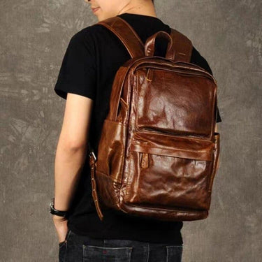Vintage Style Men's Solid Genuine Leather 14'' 15.6'' Laptop Travel Backpack  -  GeraldBlack.com