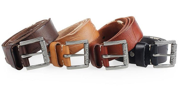 Vintage Style Men's Solid Genuine Leather Metal Pin Buckle Belt - SolaceConnect.com