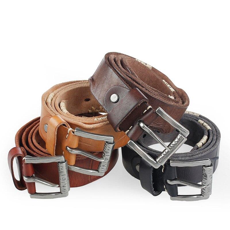 Vintage Style Men's Solid Genuine Leather Metal Pin Buckle Belt  -  GeraldBlack.com