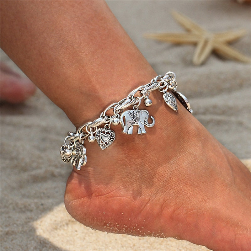 Vintage Style Metal Elephant Heart Beach Foot Anklets for Women  -  GeraldBlack.com