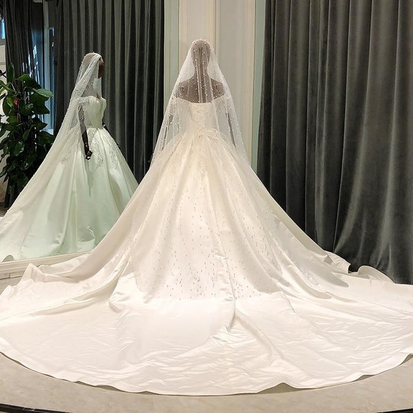 Vintage Style Satin Wedding Gowns with Cathedral Train for Plus Size Bride  -  GeraldBlack.com