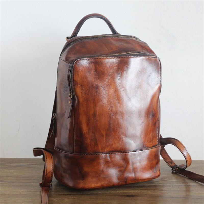 Vintage Style Women's Coffee Solid Genuine Leather Zipper Travel Backpack  -  GeraldBlack.com
