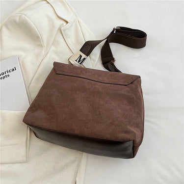 Vintage Suede Wide Strap Shoulder Bags For Women Winter Designer Large Capacity Messenger Ladies Handbags  -  GeraldBlack.com