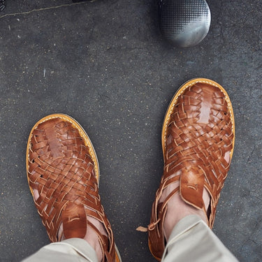 Vintage Summer Men's Genuine Leather Handmade Weave Platform Sandals - SolaceConnect.com
