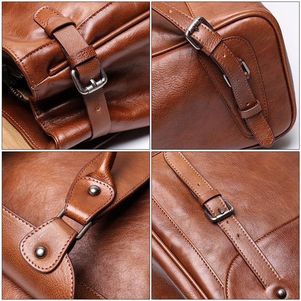 Brown Coffee Vintage Genuine Leather 14'' 15.6'' Laptop Women Men Backpack Cowhide Male Travel - SolaceConnect.com