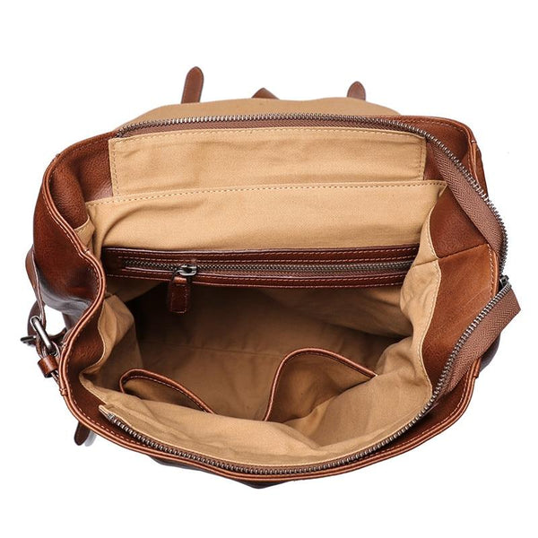Brown Coffee Vintage Genuine Leather 14'' 15.6'' Laptop Women Men Backpack Cowhide Male Travel - SolaceConnect.com