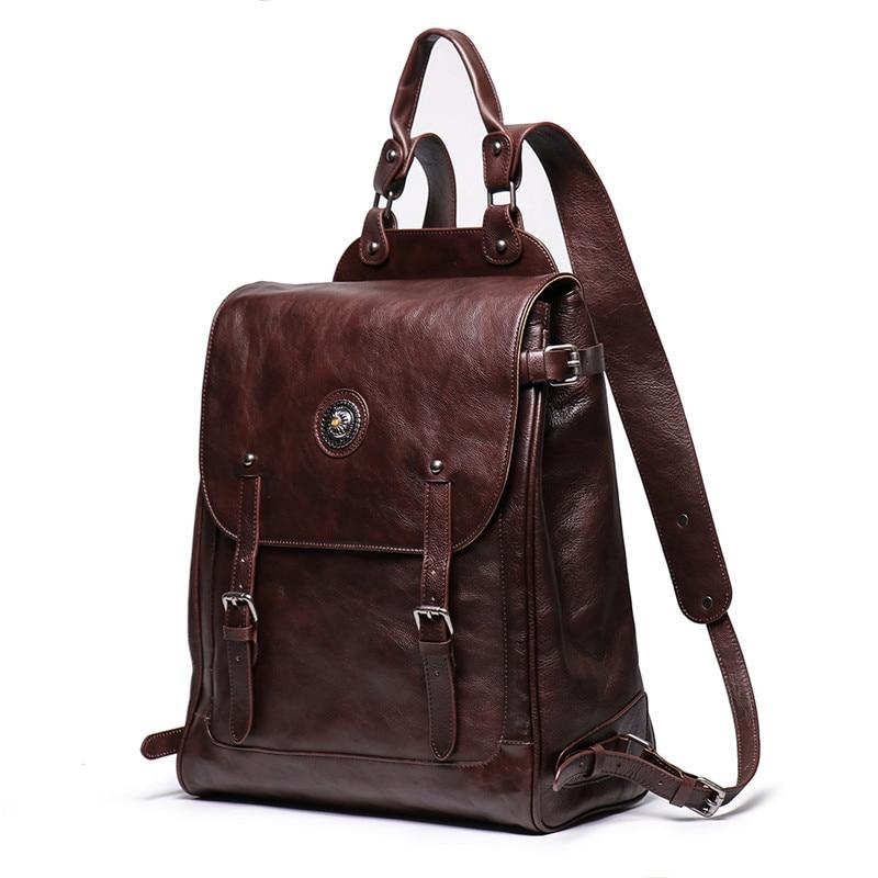 Vintage Unisex Brown Coffee Genuine Leather 14'' 15.6'' Laptop Backpack  -  GeraldBlack.com