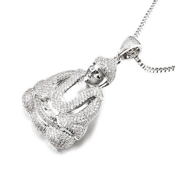 Buddha Necklaces & Pendants Men Women Iced Out Cubic Zirconia Silver Color Fashion Male Female - SolaceConnect.com