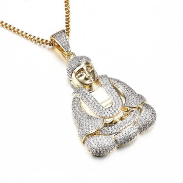 Vintage Unisex Iced out Cubic Zirconia Silver Buddha Pendant Necklace  -  GeraldBlack.com