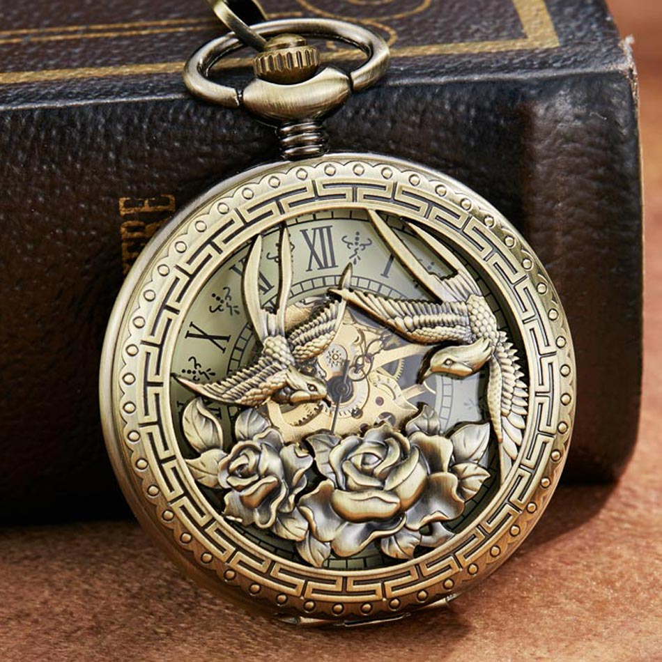 Vintage Unisex Lucky Birds Hollow Pendant Necklace Chain Pocket Watch  -  GeraldBlack.com