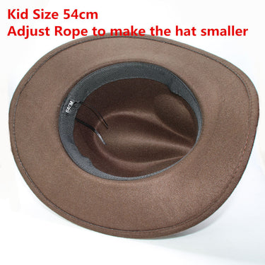 Vintage Winter Parent Child Kid Wool Wide Brim Cowboy Western Hat Cowgirl Bowler Cap Black Leather Band 61 57 54cm  -  GeraldBlack.com