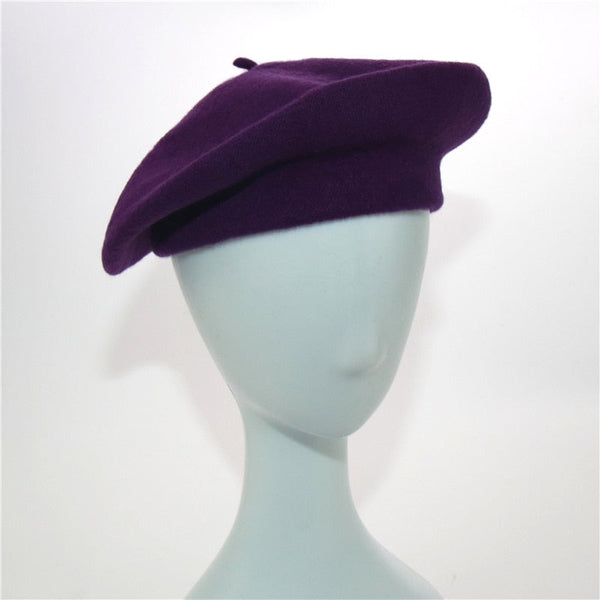 Vintage Winter Women's Solid Black Color Warm Wool Beanie Berets Hat - SolaceConnect.com