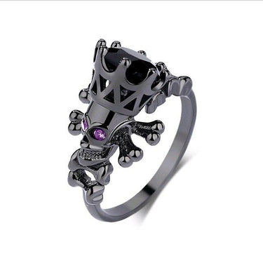 Vintage Unisex Black Gold Crystal Zircon Gothic Skull Crown Party Ring - SolaceConnect.com