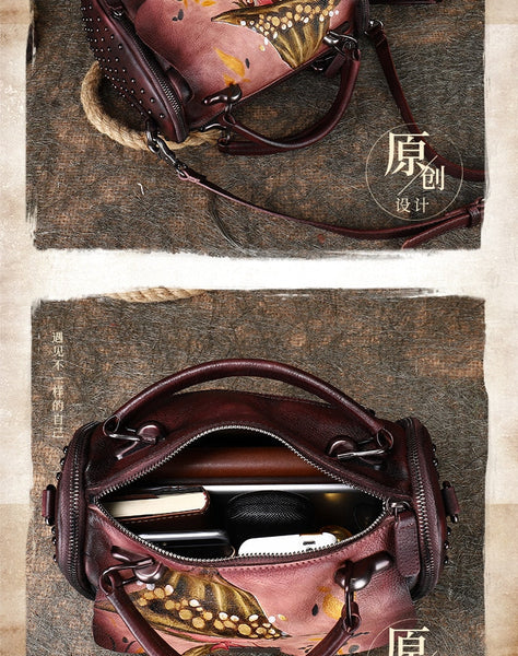 Vintage Women Gift Hand Painted Cowhide Leather Shoulder Handbag and Wallet  -  GeraldBlack.com