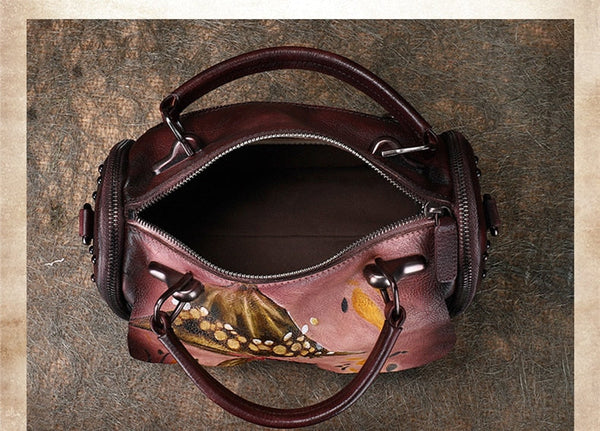 Vintage Women Gift Hand Painted Cowhide Leather Shoulder Handbag and Wallet  -  GeraldBlack.com