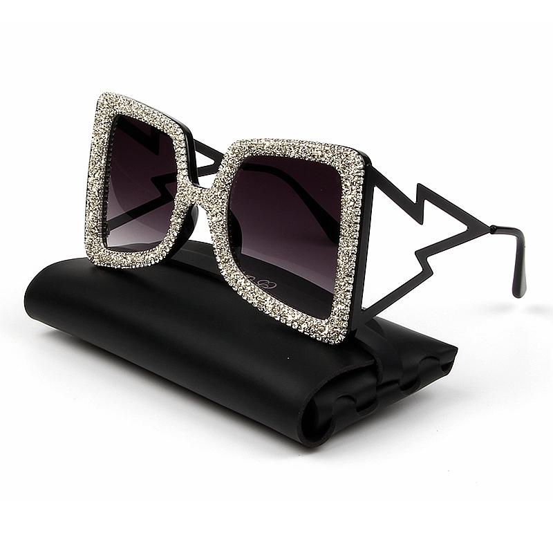 Vintage Women's Bling Stones Big Wide Temple Oversize Sunglasses - SolaceConnect.com