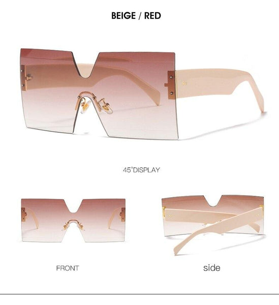 Vintage Women's Crystal Cut Gradient Lens Rimless Oversized Square Sunglasses - SolaceConnect.com