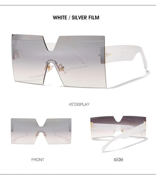 Vintage Women's Crystal Cut Gradient Lens Rimless Oversized Square Sunglasses - SolaceConnect.com