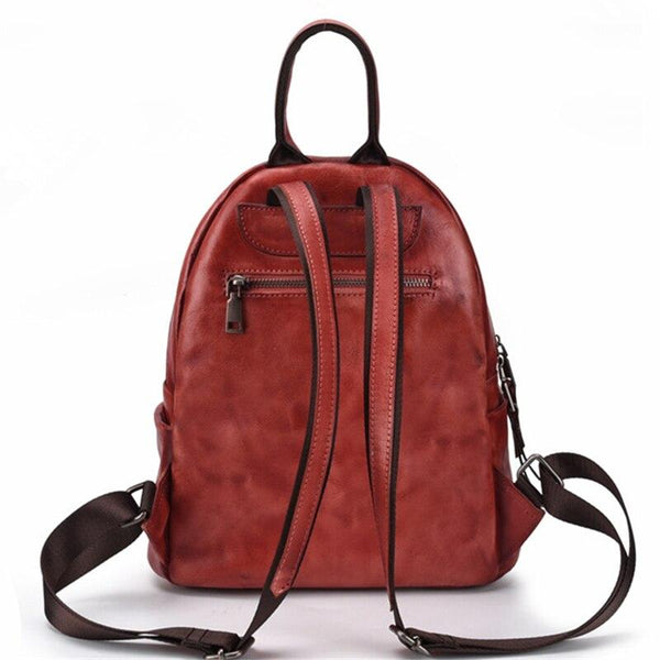 Genuine Leather Women Backpack Cowhide Female Girl Travel Bag Vintage Coffee Red Black Flower - SolaceConnect.com