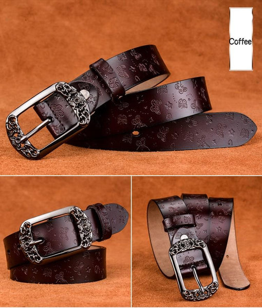 Vintage Women's Genuine Leather Pin Buckle Waistband Belt - SolaceConnect.com
