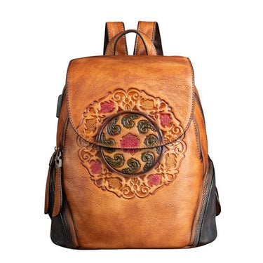 Vintage Genuine Leather Women Backpack With USB Charging Port School Book Bag Retro Lady Female Grey - SolaceConnect.com