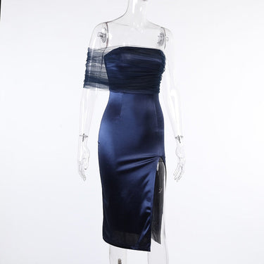 Vintage Women's Patchwork Silk Mesh Strapless Split Knee Length Party Dress - SolaceConnect.com