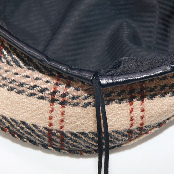 Vintage Women's Plaid Dress Up Painter Adjustable Rope Flat Berets Hat - SolaceConnect.com
