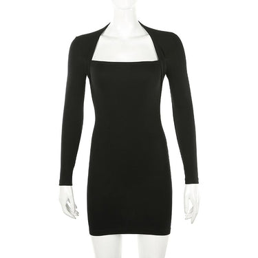 Vintage Women's Square Collar Long Sleeves High Waist Short Bodycon Dress - SolaceConnect.com