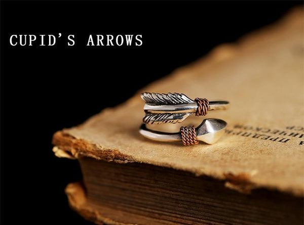 Vintage Unisex Small Opening Cupid's Arrows Solid Sterling Silver Love Ring - SolaceConnect.com